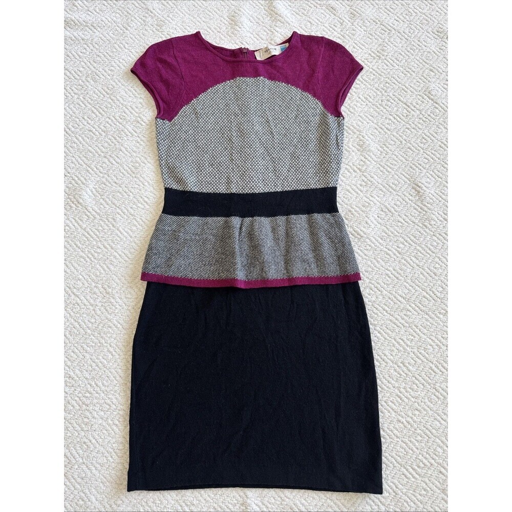 Sparrow Anthropologie Purple Short Sleeve Sweater Peplum Dress Sz XS